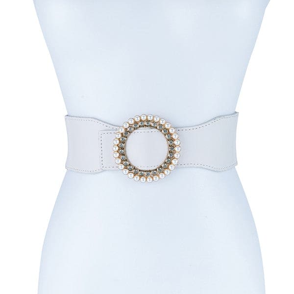 PEARL AND RHINESTONE ROUND BUCKLE BELT