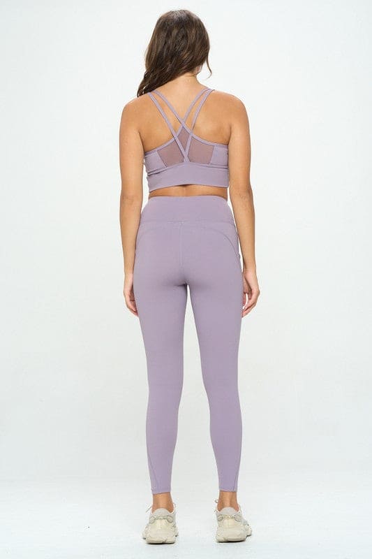 Activewear Crop top and Legging Set with Criss-Cross Back Details