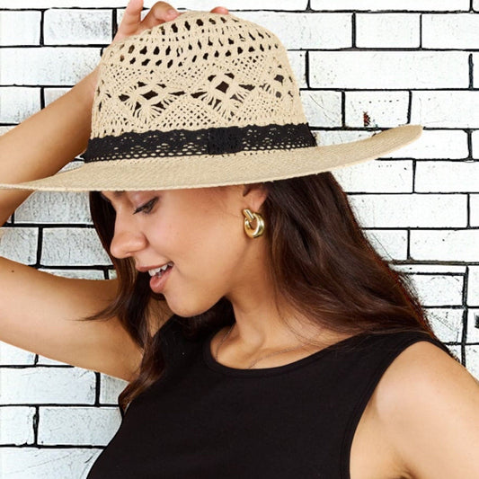 Fame Fight Through It Lace Detail Straw Braided Fashion Sun Hat