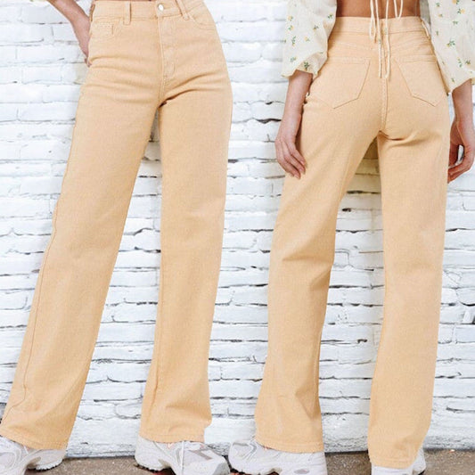 HIGH WAISTED WIDE CUT STRAIGHT FUZZY NAVEL JEANS