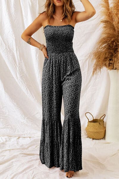 Black Floral Spaghetti Strap Wide Leg Jumpsuit